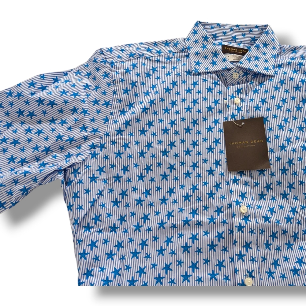 Thomas Dean Blue and White Casual Button Down Shirt - Picture 7 of 7